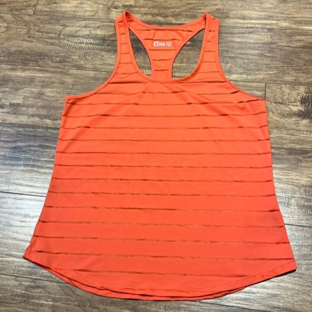 Zyia Active Havana Orange Striped Racerback Workout Tank Top Size M